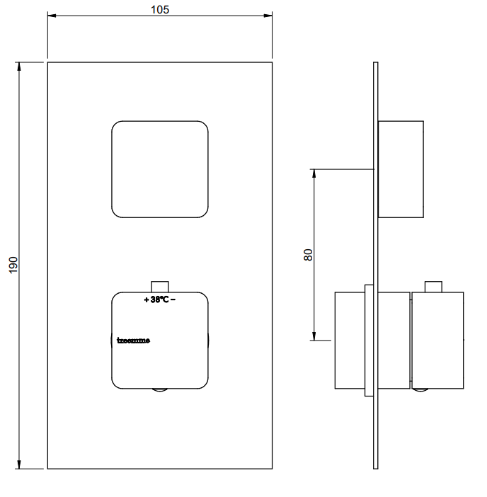 Disegno tecnico con quote di Treemme Hask RWIT7287CC77 Termostatico doccia 1 uscita Cromo Lucido - Rubinetterie Treemme