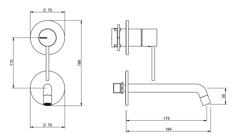 Treemme Up+ miscelatore monocomando lavabo 175 mm senza Cromo Lucido, vista laterale del profilo e della forma...