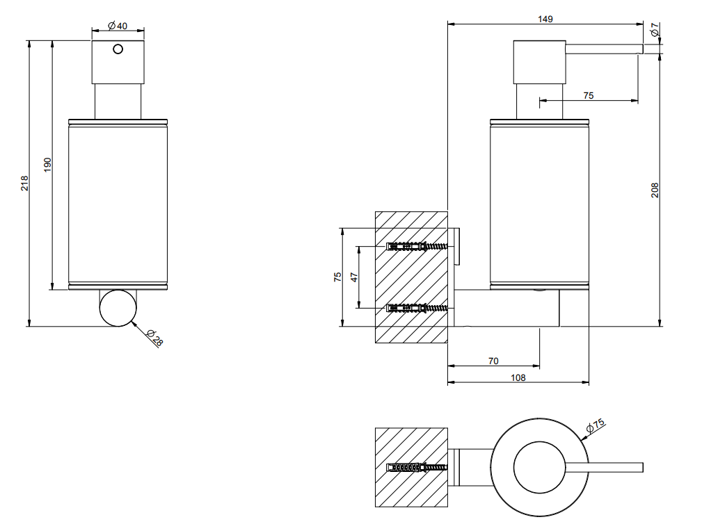 Dispenser sapone liquido a muro nero steel brushed gessi, dettaglio ravvicinato del materiale e dell'aggancio