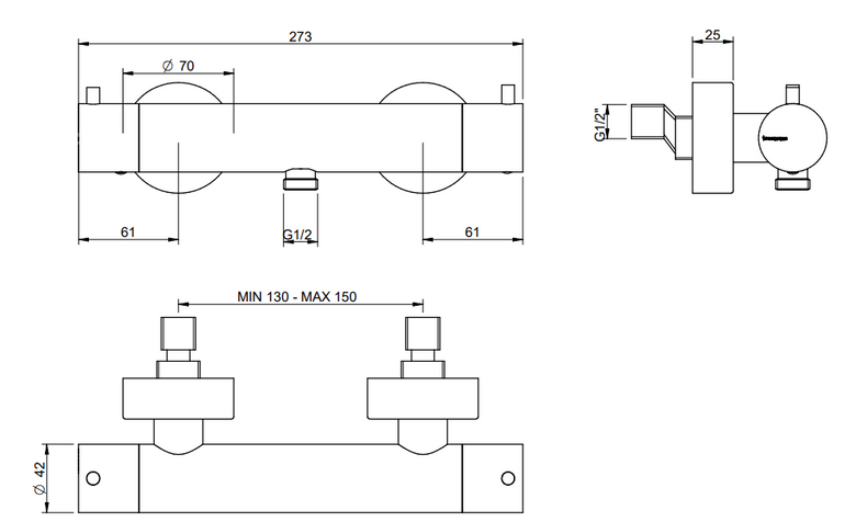 Treemme Up+ IT5845CCVLZZ miscelatore doccia termostatico, dettaglio ravvicinato della finitura e del marchio...