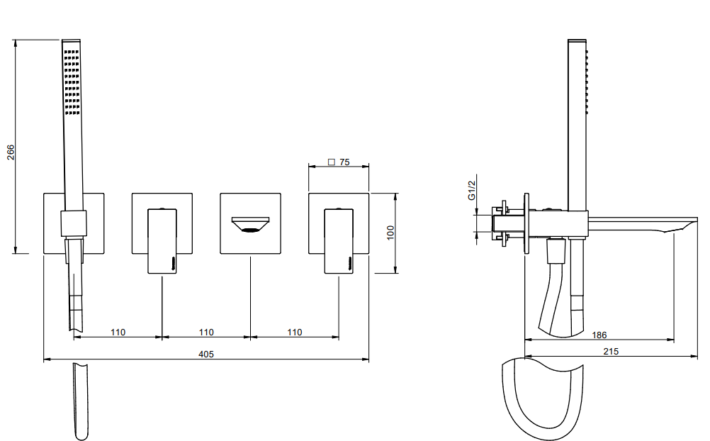 Treemme Q30 RWIT4BD8CC01 miscelatore monocomando vasca Cromo Lucido, vista laterale dello spessore e del bordo...