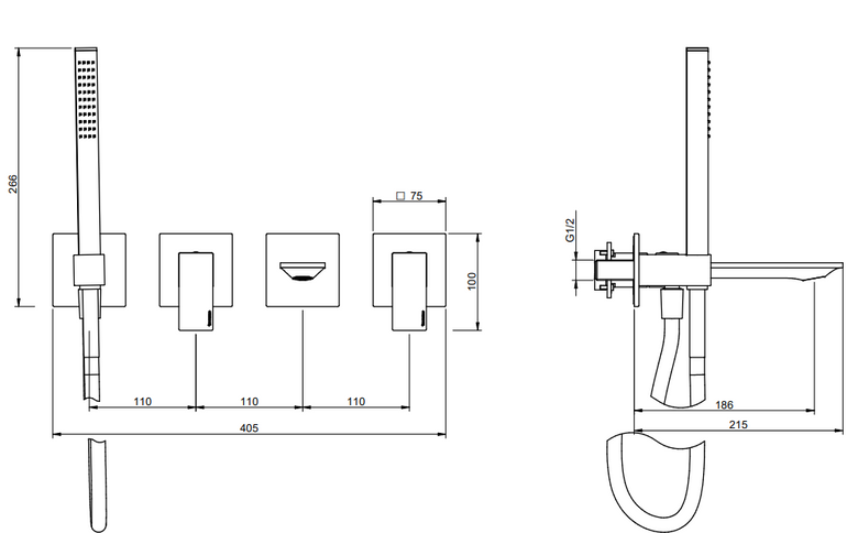 Treemme Q30 RWIT4BD8CC01 miscelatore monocomando vasca Cromo Lucido, vista laterale dello spessore e del bordo...