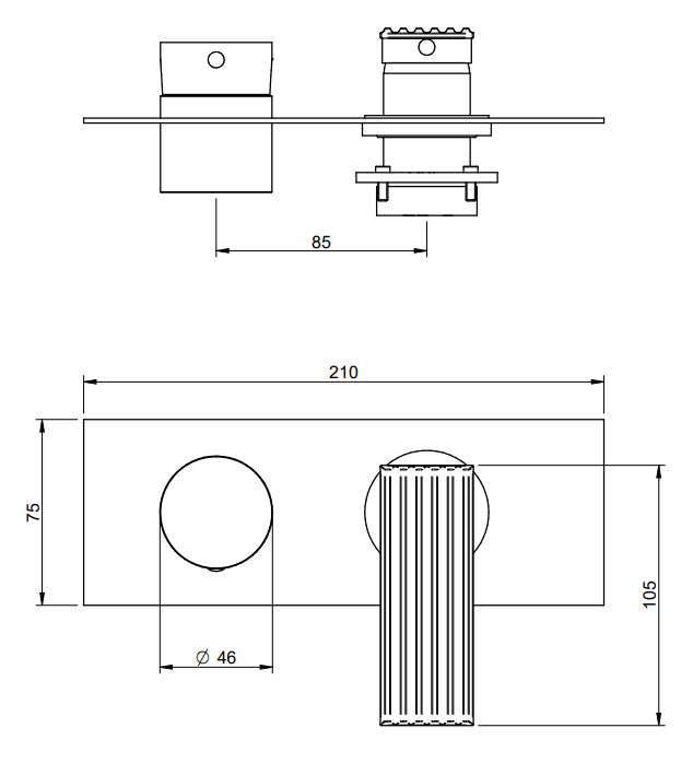 Disegno tecnico con quote di Treemme Los RWIT2AE2CC02 miscelatore doccia monocomando con Cromo Lucido - Rubinetterie Treemme