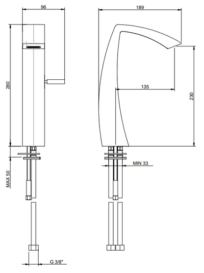 Treemme Arche IT0218CCAHZZ miscelatore lavabo alto 230 mm leva stick cromo