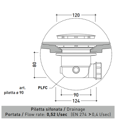 Ceramica Flaminia Drop PLFC piletta 90 mm con sifone per piatti doccia Drop in ceramica bianco