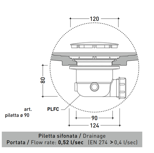 Ceramica Flaminia Drop PLFC piletta 90 mm con sifone per piatti doccia Drop in ceramica bianco