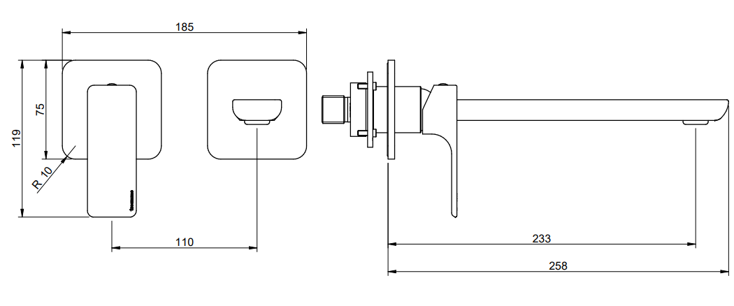 Treemme Hask miscelatore monocomando lavabo 233 mm senza Cromo Lucido visto dall'alto con scarico e interno visibili...