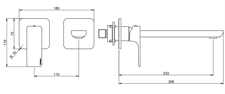 Treemme Hask miscelatore monocomando lavabo 233 mm senza Cromo Lucido visto dall'alto con scarico e interno visibili...