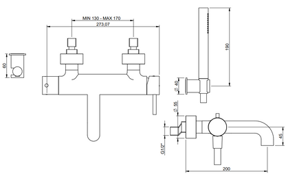 Treemme Up+ IT6B00CCVLZZ miscelatore vasca monocomando esterno con doccetta e supporto cromo