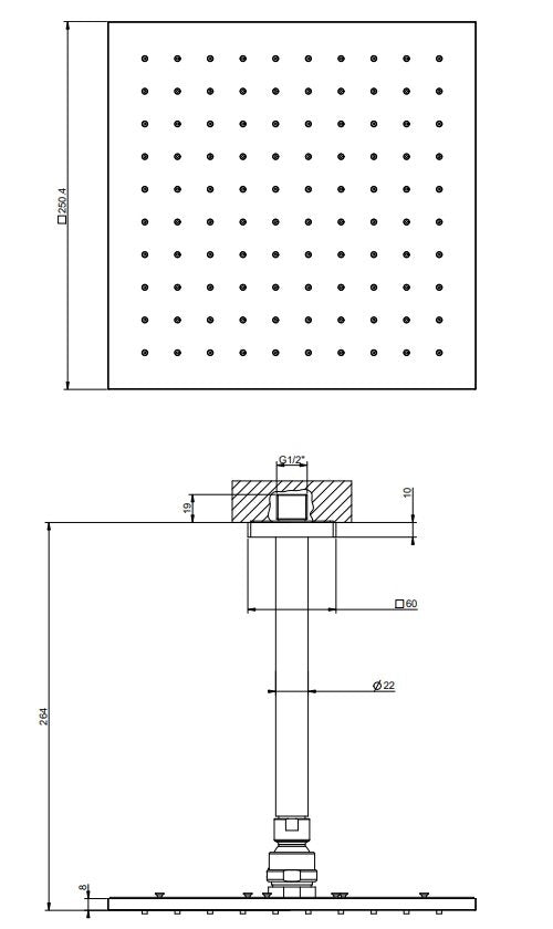 Gessi 59155 Soffione 25x25 quadro a soffitto cromo inverso