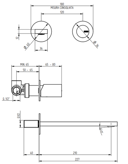 Bellosta Ludo Miscelatore Lavabo Da Parete Bocca 210 Mm senza parte incasso Cromo