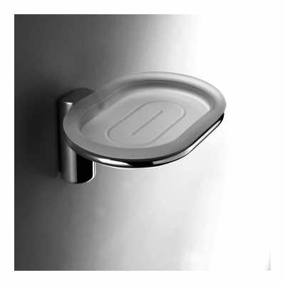 Colombo Luna Porta Sapone a Parete in Vetro Acidato, dettaglio ravvicinato del materiale e dell'aggancio - Colombo Design