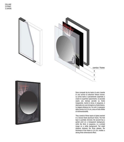 Antonio Lupi Design COLLAGE351 Specchio 108x75 motivo rosso Cornice In Alluminio