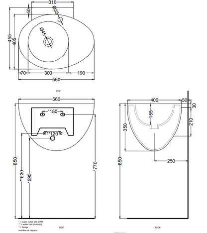 Cielo Le Giare lavabo sospeso 56x45 monoforo con troppopieno in ceramica lavagna