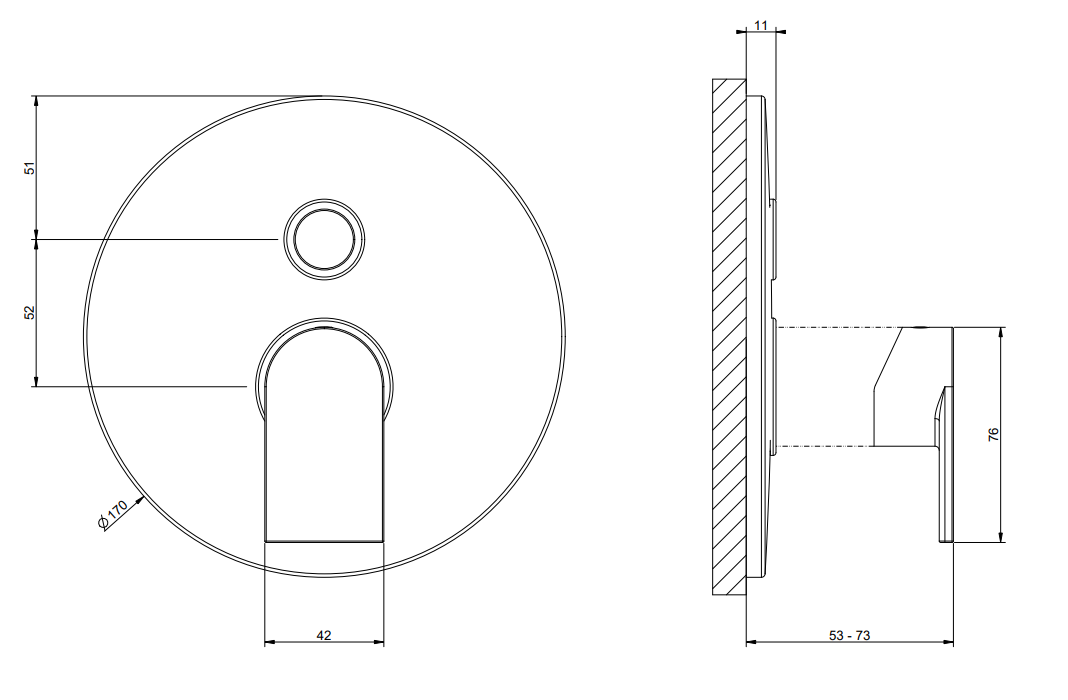 Disegno tecnico con quote di Miscelatore doccia 2 Vie senza parte incasso Cromo Via - Emporio Gessi