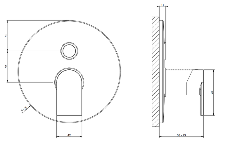 Disegno tecnico con quote di Miscelatore doccia 2 Vie senza parte incasso Cromo Via - Emporio Gessi