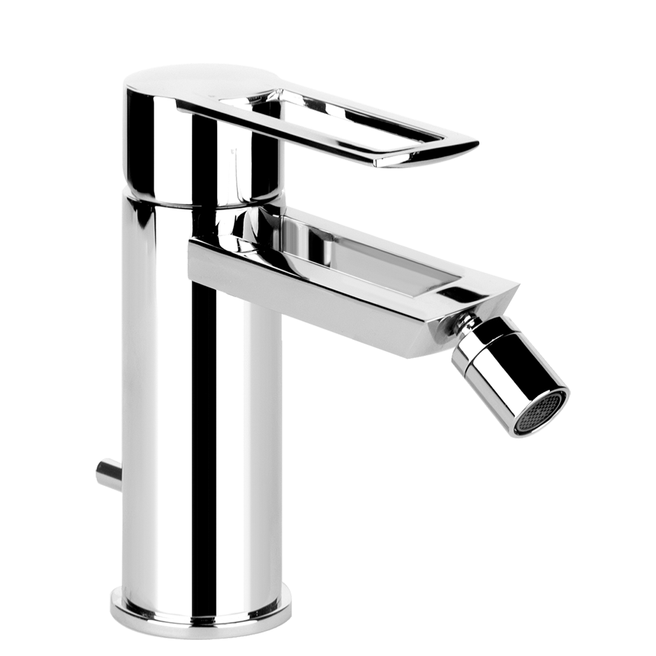 Gessi Trasparenze Miscelatore bidet con piletta Cromo, vista frontale della maniglia e della bocca di erogazione