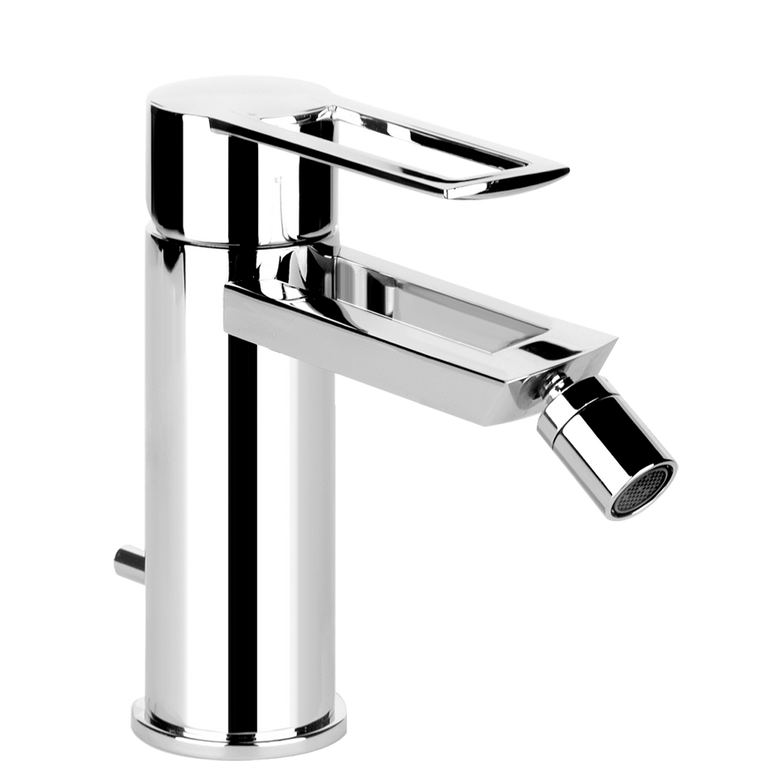 Gessi Trasparenze Miscelatore bidet con piletta Cromo, vista frontale della maniglia e della bocca di erogazione