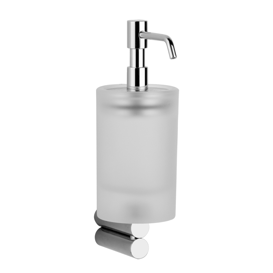 Dispenser portasapone in Vetro Satinato Cromo Trasparenze, dettaglio ravvicinato del materiale e dell'aggancio