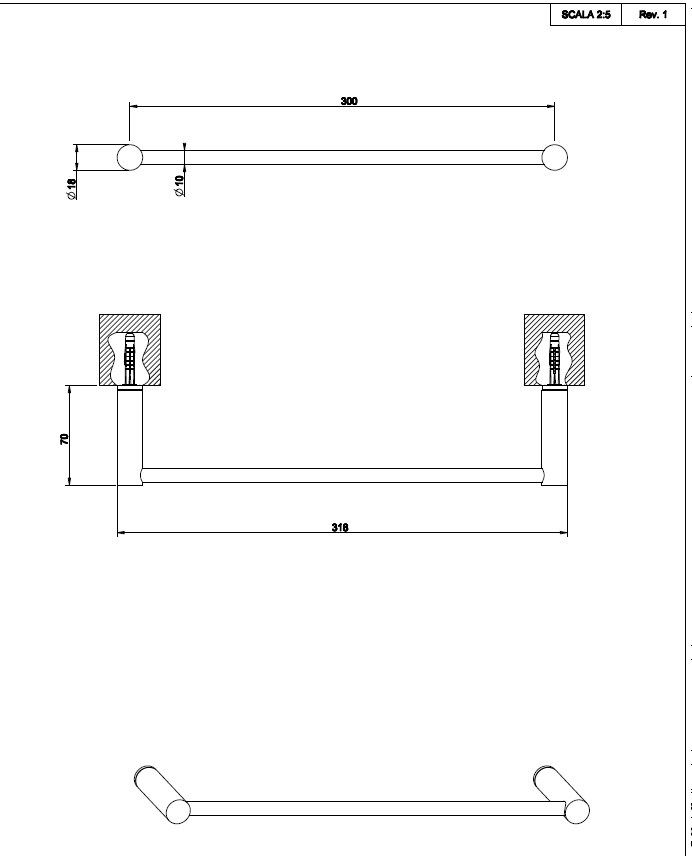 Gessi Trasparenze Portasciugamani 30 cm Cromo, vista laterale del profilo a muro