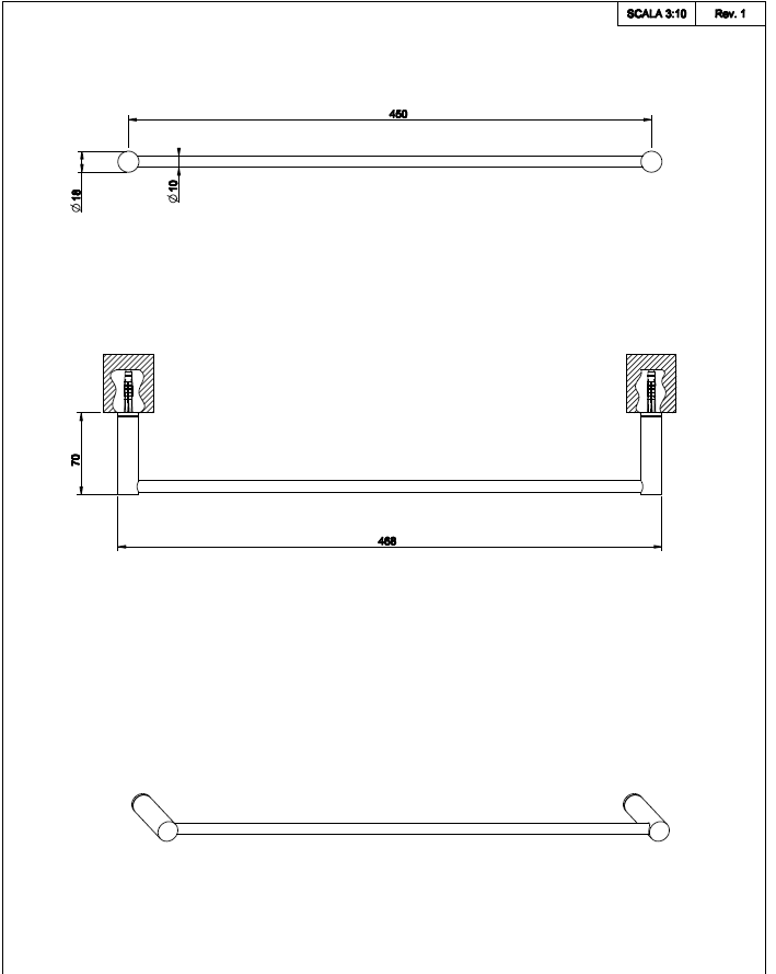 Porta Salvietta 45 cm Cromo Trasparenze Gessi, dettaglio ravvicinato del materiale e dell'aggancio