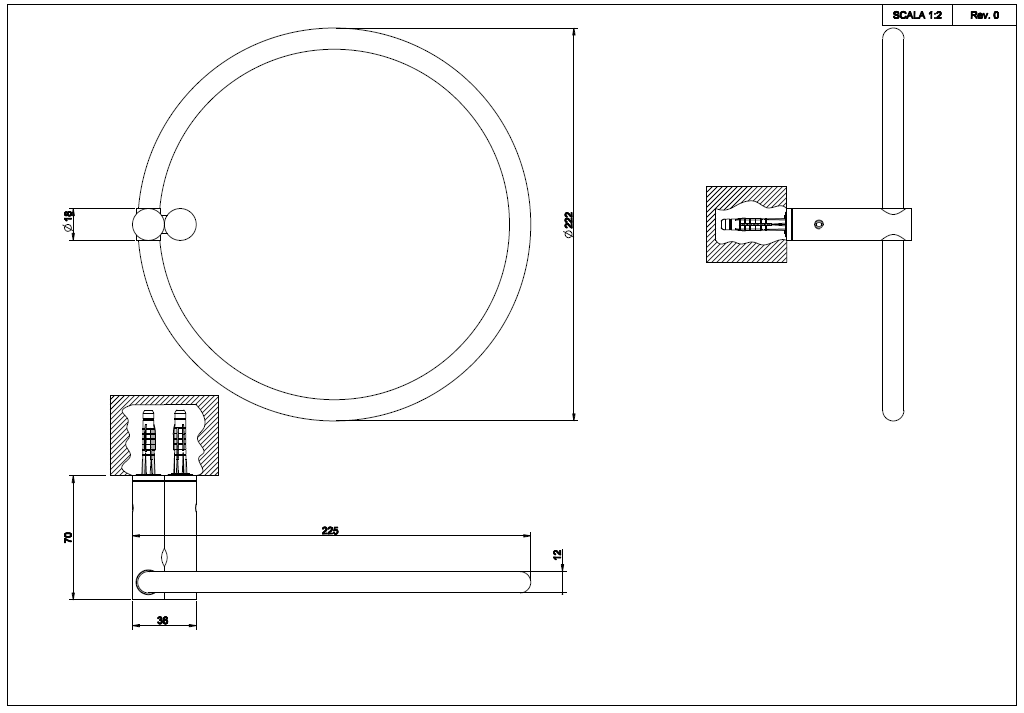 Porta Salvietta ad Anello 22 Cm Cromo Trasparenze Gessi, vista laterale del profilo a muro
