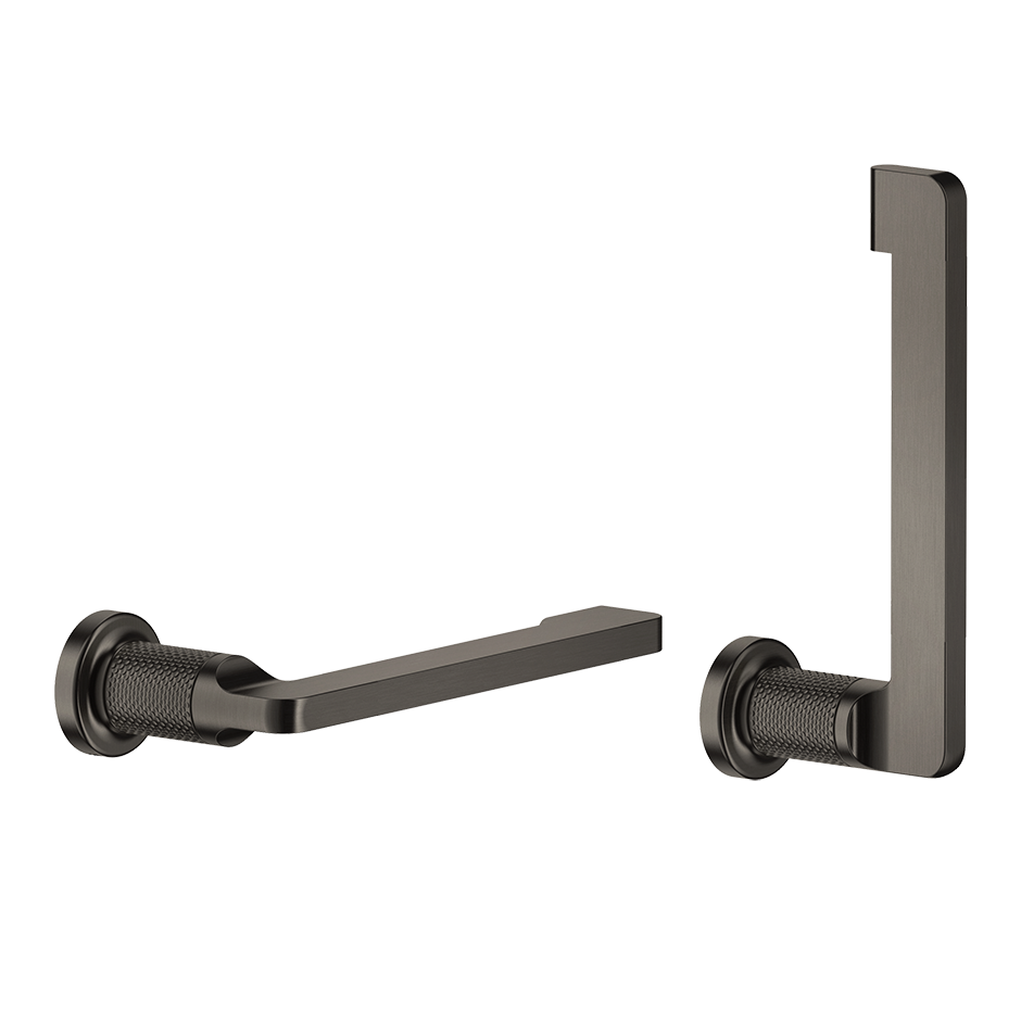 Porta Rotolo A Parete Orizzontale O Verticale Nero inciso Black Metal Brushed montato a parete, vista del design e della...