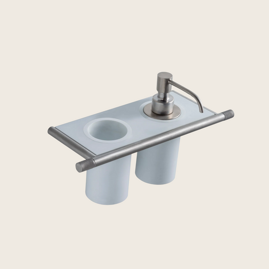 Treemme 22mm IT8371ISZZZZ portaspazzolini con portasapone liquido a muro bianco inox satinato