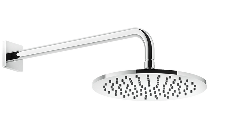 Gessi Rilievo Soffione doccia 25 cm tondo Anticalcare A, dettaglio ravvicinato della finitura e del marchio