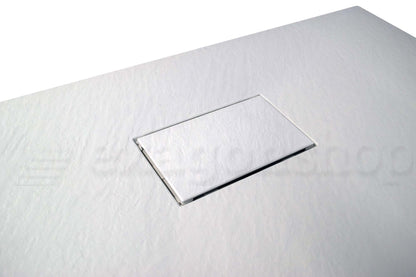 Quarzo piatto doccia 90x90 effetto pietra ardesia bianco in smc con piletta e copripiletta