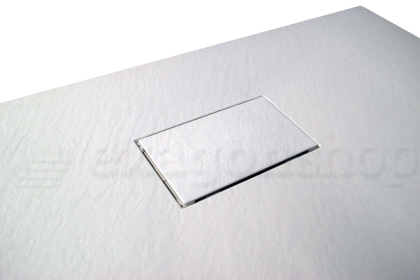 Quarzo piatto doccia 90x90 effetto pietra ardesia bianco in smc con piletta e copripiletta