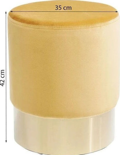 Cherry pouf sgabello 35 cm glamour moderno con fascia ottone e tessuto effetto velluto arancio giallo