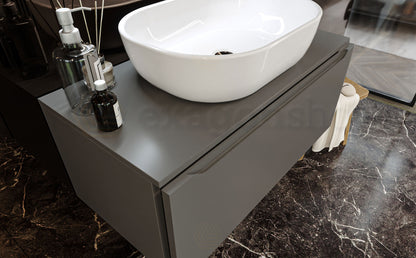 Mobile Bagno grigio opaco 90x50 Amalfi un Cassetto e Lavabo da appoggio in ceramica