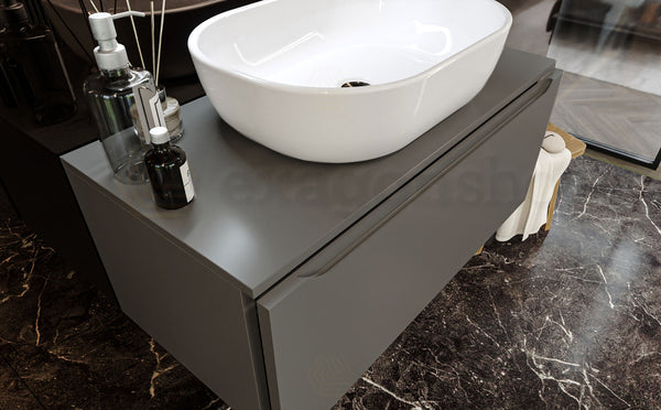 Mobile Bagno grigio opaco 90x50 Amalfi un Cassetto e Lavabo da appoggio in ceramica