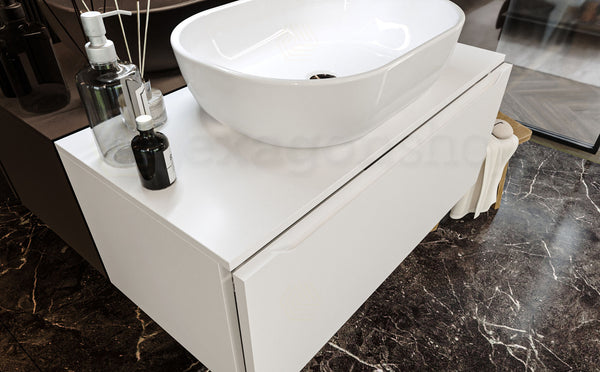 Mobile Bagno bianco opaco 90x50 Amalfi Un Cassetto e Lavabo da appoggio in ceramica