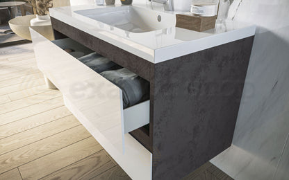 Mobile bagno stone bianco lucido 80x46 Milo a due cassetti con lavabo ad incasso