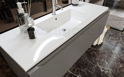 Mobile Bagno grigio opaco 120x50 Amalfi Un Cassetto E Lavabo Integrato In Mineralmarmo