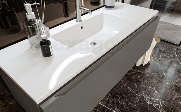 Mobile Bagno grigio opaco 120x50 Amalfi Un Cassetto E Lavabo Integrato In Mineralmarmo