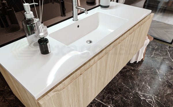 Mobile Bagno Teak 120x50 Amalfi Un Cassetto E Lavabo Integrato In Mineralmarmo
