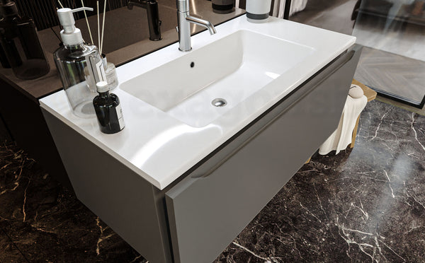 Mobile Bagno grigio opaco 90x50 Amalfi Un Cassetto E Lavabo Integrato In Mineralmarmo