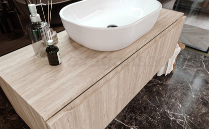 Mobile Bagno Teak 120x50 Amalfi Con Un Cassetto e Lavabo da appoggio in ceramica