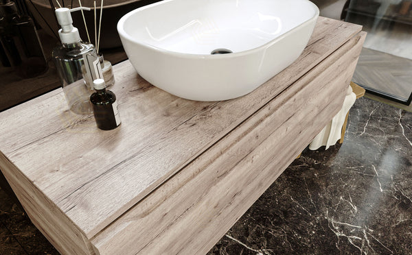 Mobile Bagno Rovere 120x50 Amalfi Con Un Cassetto e Lavabo da appoggio in ceramica