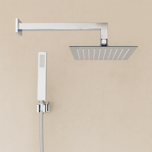 Set soffione doccia 30x30 quadro slim Smart con braccio 30 cm e doccetta cromo