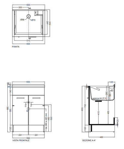 Colavene Swash mobile lavatoio 60x50 doppia anta con griglia portaspone tavola lavapanni bianco lucido