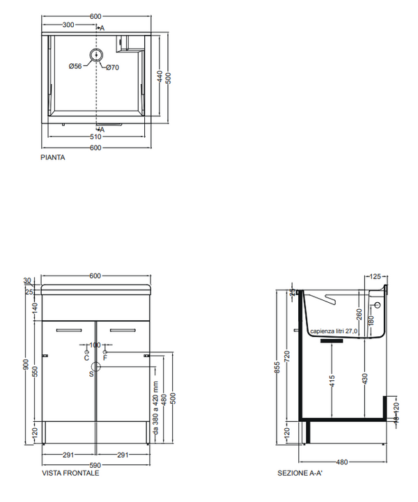 Colavene Swash mobile lavatoio 60x50 doppia anta con griglia portaspone tavola lavapanni bianco lucido