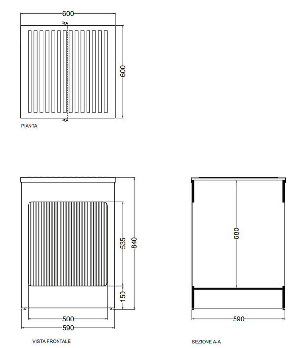 Colavene Lavacril box contenitore lavatrice 60x60 H.84 con serrandina a scomparsa laterale piano dâappoggio amovibile in abs bianco