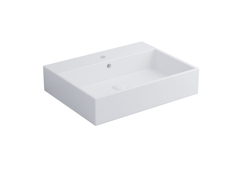 Cielo Smile Lavabo monoforo 60x46 sospeso o da appoggio con in ceramica e lucido ambientato su piano bagno con accessori