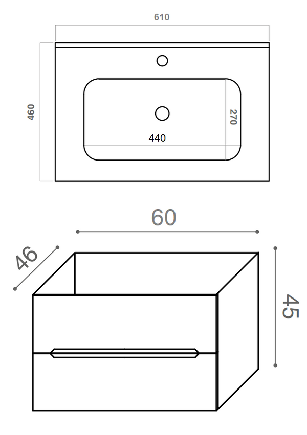 Mobile bagno rovere 60x46 cannettato Urbino due cassetti con lavabo in ceramica