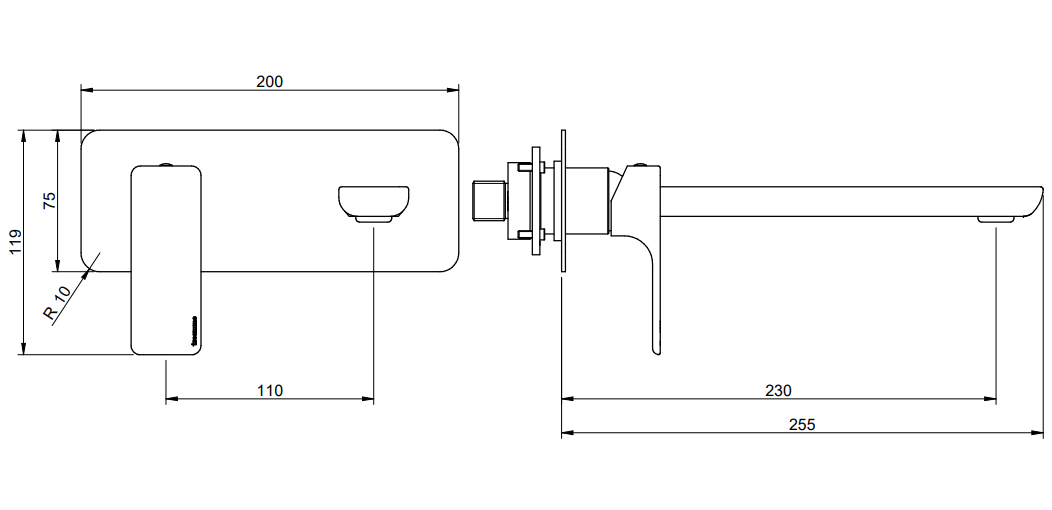 Treemme Hask RWIT6AA9CC01 miscelatore lavabo 230mm senza Cromo Lucido, vista laterale del profilo e della forma...