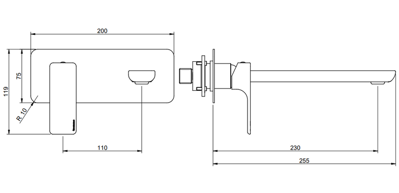 Treemme Hask RWIT6AA9CC01 miscelatore lavabo 230mm senza Cromo Lucido, vista laterale del profilo e della forma...